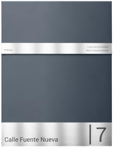 ARREGUI Line E6805CA Cassetta Postale da Esterno Personalizzata in Acciaio | Cassetta da Parete DIN A5 con Targhetta in Acciaio Inox Incisa | Nome e Numero Civico | Antracite