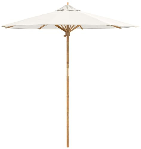 Mokuyary Parasol de Jardin Blanc crème Ø 150x210 cm Bambou Balcon | Protection Solaire pour Extérieur, Terrasse, Piscine, Plage, Restaurants