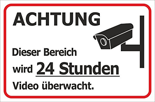 Rainbow-Print Schild 24 Stunden Videoüberwachung Kamera 15x20, 20x30, 30x40, 40x60cm Sicherheit Hinweisschild Alarm Aluverbundplatte wetterfest (20 x 30cm)
