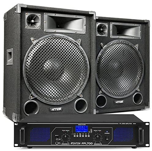MAX26 PA Lautsprecher DJ Boxen Set, 2000 Watt Peak - inkl. Bluetooth Verstärker Lautsprecher Boxen Set mit Griffe, 2X 15 Zoll Doppel-Tieftöner, DJ Party Lautsprecher Paar, PA Boxen für Musikanlage