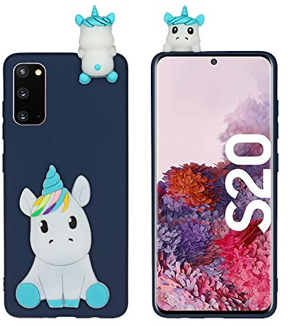 HopMore kompatibel mit Samsung Galaxy S20 Handyhülle Weich Silikon 3D Muster Kawaii Tier Hüllen Dünn Slim Case Stoßfest Galaxy S20 Hülle Schutzhülle Cover Gel - Blaues Einhorn