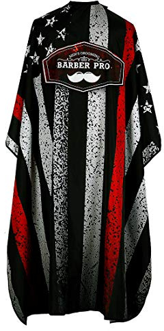 BARBER PRO Men's Grooming Hair Cutting Cape With Snap Closure, Professional Salon Waterproof Polyester Hairdressing Cape for Hairdresser 64'' x 57'' (Stripe American Flag Print)