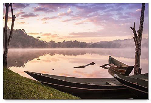 BilderKing Wandbild Seen und Flüsse, Fischerboote - 180cm x 120cm Alu-Dibond 3mm weiß + Rückrahmen
