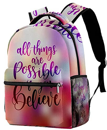 Sac à dos de voyage Loisirs Campus All Thing Are Possible If You Believe Sacs avec porte-bouteille pour filles et garçons