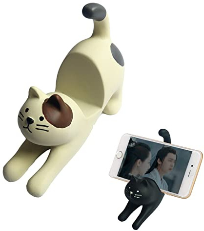 Supporto Telefono Durevole Portatile Phone Holder supporti Dock Telefono Supporto Smartphone Universale Tavolo Mini Supporto Tavolo Scrivania in Resina Porta Tavolino per Tablet Simpatico Cat (bianco)