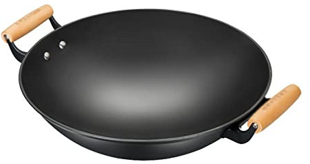 YYUINU Wok in Ghisa Doppia Orecchie, Wok in Ghisa, Adatto per Friggere, Friggere, Bollire, Friggere,Without lid-φ36cm