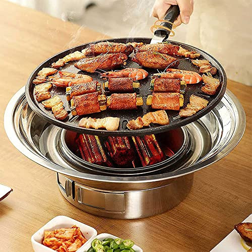 MNSSRN Accueil Charcoal Korean BBQ pood, BBQ Portable Acier INOXDUBLE, PAUIE Multi-Fonction du poêle à Charbon antiadhésive, poêle BBQ Smoker Tabletop