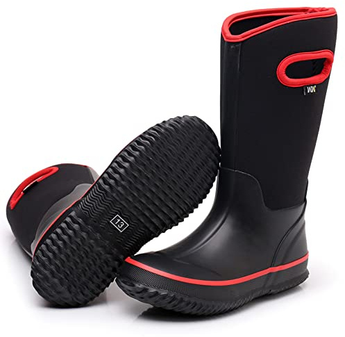 WTW Kids Rubber Rain Boots - Neoprene Insulated 100% Waterproof Mid Calf Mud Boots for Boys and Girls Winter Snow Boots