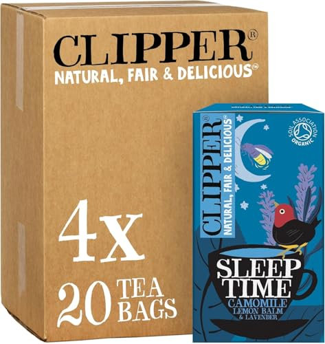 Clipper Sleep Time Infusion Teabags | 80 Chamomile, Lemon Balm and Lavender Tea Bags (4x Boxes of 20) | Caffeine-Free Herbal Tea Bags | Natural, Unbleached Plant-Based & Biodegradable