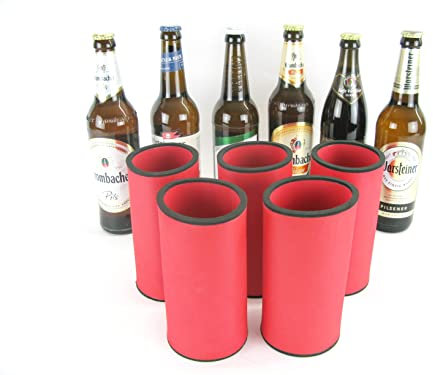5 High-Quality Coolers Made of 5-6 mm Thick Neoprene for 0.5 L Bottles in Black, Yellow, Green, Blue, Red and Orange (5 Red Bottle Coolers)
