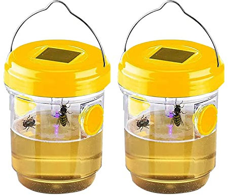 2 Pack Solar Trap Outdoor Hanging,Cather Hanging with Light for Yellow Jackets,Hornets,Bee,Traps