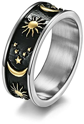 Ringe Männer Edelstahl, Mond Ring Sterne Sonne Modeschmuck Frauen Damen Mädchen Jubiläumsgeschenk für Sie