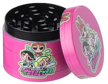 90's Cartoon Power Puff Stoned Girls - 50mm Custom Metal Herb Grinder Gift (Pink)