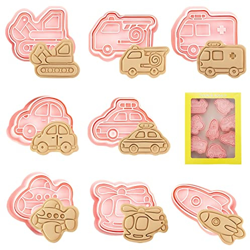 TOPJOWGA Keksausstecher Auto Transportwesen, 8 Stück Plätzchen Ausstecher, Keksausstecher Ausstecher Set, Ausstecher Kuchen Dekoration, 3D Keks Ausstechform für Keksteig Fondant Gebäck