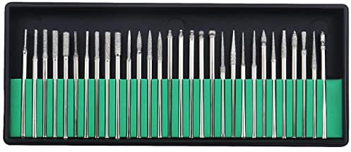 ECSiNG 30PCS Diamond Coated Rotary Burr Drill Bits 2.35mm Shank for Fine Detail Work Cutting Engraving Carving Touch-Up Finishing Rotary Tool