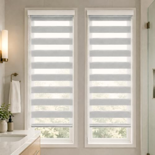 VOUNOT Lot de 2 Store Enrouleur Jour Nuit Tissu Double avec ou sans Perçage 45x150cm Protection de Votre Vie Privée Rideau pour Fenêtres et Portes Store Chambre Facile à Installer avec Clips Gris