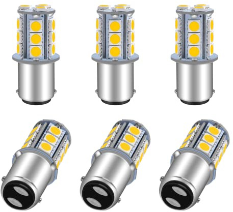 Qoope 6-Pack 1076 LED Bulb for RV, 1142 1004 BA15D Warm White Bulb Replacement for 12V Camper Trailer Motorhome Boat Interior Light, Double Contact Bayonet,#90 Yard Landscape Bulb