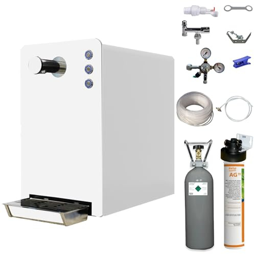 BieTal® Wassersprudler BT-30 SetTafelwasseranlage mit Kühlung Sprudelwasser Trinkwasser Wasserspender 30 L/h - weiß mit Aktivkohle Wasserfilter