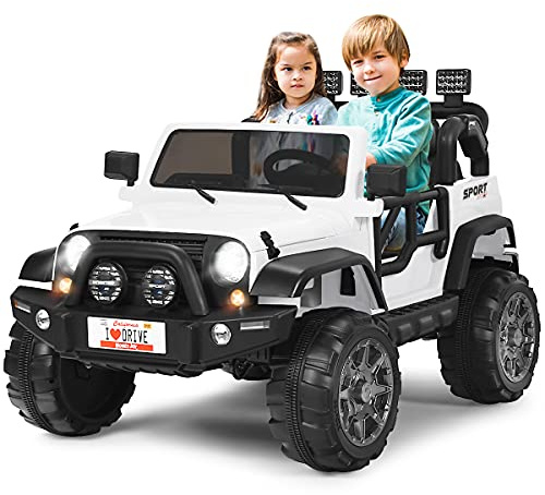 COSTWAY Kinder Elektroauto 2 Sitzer mit 2,4G-Fernbedienung, 3 Gang 12V Kinderauto mit MP3, Musik, Hupe und Scheinwerfer, Elektro Auto 2,5-4 km/h, für Kinder ab 3 Jahre (Weiß)