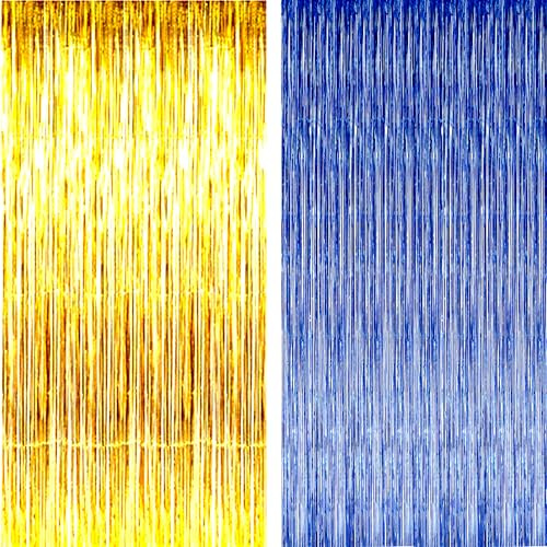 AILEXI 2 PCS 92CM*245CM Partei liefert Folie Fringe Schimmer Vorhänge, Tür Fenster Dekorationen Streamer oder Wand Backdrop Tinsels - Dunkelblaues Gold