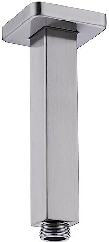 BSTIIU - Braccio doccia quadrato, 15,2 cm, montaggio a soffitto, con flangia, maschio NPT 1/2, nichel spazzolato