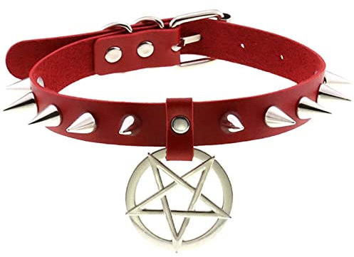 WEITING Punk-Halsband für Mädchen, Gothic-Pentagramm-Halskette, Emo-Halsband, Cosplay, Chocker, Gothic-Zubehör, rot