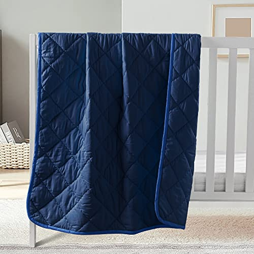 FLXXIE Coperta trapuntata in microfibra lavabile in lavatrice, alternativa al piumino per bambini, super morbida e leggera, per passeggino, da viaggio, 100 x 152 cm, blu navy