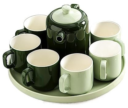 Wasserkrug Wasser Tasse Tee-Set Haushalt Kreative Set Tasse Keramik Wasser Set Tee Tasse Wohnzimmer Familie Tasse Wasserkaraffe (Color : Groen)