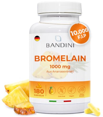 Bandini® Bromelain Strong | 180 magensaftresistente Kapseln | 1000 mg – 2500 GDU pro Tagesdosis (2 Kapseln) | 3-Monats-Vorrat | Maximale Bioverfügbarkeit | Natürlicher Ananasextrakt | 100% vegan
