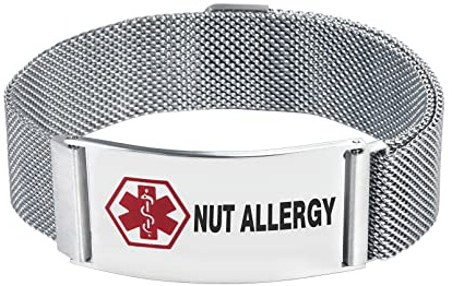LSxAB Red Medical Alert Bracelet for Men Women Emergency First Aid Adjustable Magnetic Clasp Stainless Steel ID Wristband Bracelets