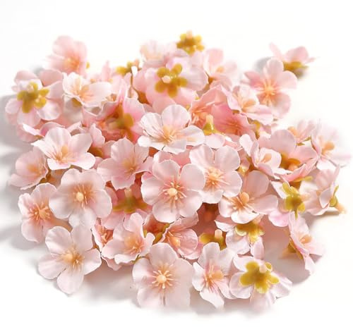 Whakano 50 Stück Künstliche Blumen Kirschblüten Blütenköpfe Deko mit 2,5 cm Durchmesser,Kunstblumen Blumenköpfe,Bunt Mini Seidenblumen,für DIY Basteln,Hochzeit,Bouquet,Home,Tische Dekor,Hell-Pink