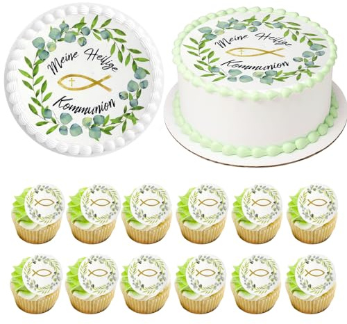 Tortenaufleger Kommunion 13 Stück, Tortendeko Kommunion Essbar mit Cake Topper Kommunion Essbar, Tortenaufleger Konfirmation, Taufe Tortendeko, Kuchen Deko Konfirmation für Mädchen Junge