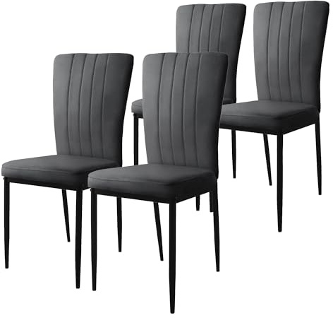 ML-Design Esszimmerstühle 4er Set mit Samt-Bezug, Grau, Küchenstühle mit Rückenlehne, Polsterstuhl mit Metallbeinen, Ergonomischer Esstisch-Stuhl, Esszimmerstuhl modern, Wohnzimmerstuhl Küchenstuhl
