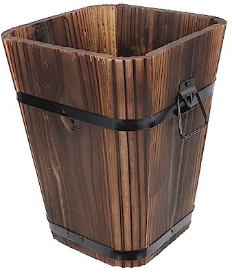 IWOWHERO 1Stk Karbonisierter Blumentopf aus Massivholz Bodenblumentopf Fasspflanztopf zimmerpflanzen runden Blumentopf aus Holz kleines Holzfass Sukkulente Pflanzen schmücken Eisen