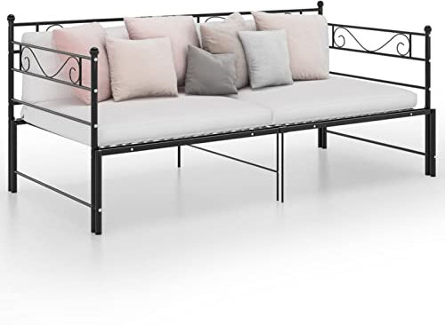 Rantry Ausziehsofa Bettgestell Ausziehbett Sofabett TagesbettGästebett Metallbett Funktionsbett Bettsofa Schlafsofa für Gästezimmer Wohnzimmer Schwarz Metall 90x200 cm#B