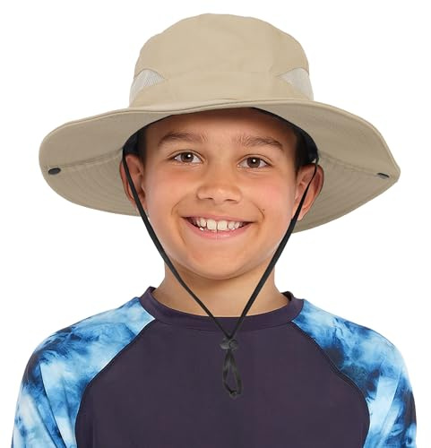 INOGIH Kids Boys Summer Sun Hat - Wide Brim Sun Protection Outdoor Bucket Hat Summer Beach Hat for Boys Girl Teens（for 5-9 Years