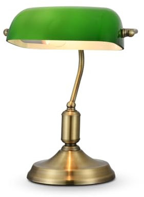 Licht-Erlebnisse Bankerlampe Grün Messing 36 cm hoch aus Glas Metall schwenkbarer Schirm E27 Tischlampe Jugendstil Bibliothekslampe Schreibtischlampe Vintage