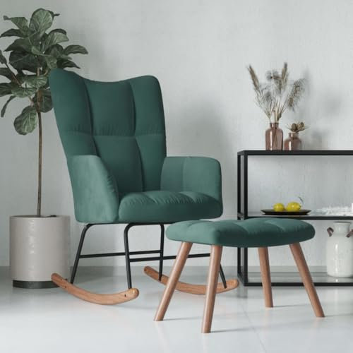 Willood Wilood Schaukelstuhl Sessel Relaxsessel Schaukelsessel Wohnzimmersessel mit Hocker Samt Dunkelgrün