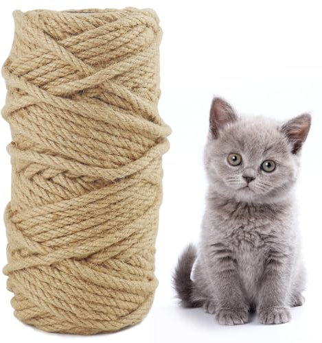 NANEEZOO Corda in sisal per tiragraffi – 6 mm x 60 m, corda in sisal per tiragraffi in sisal per albero tiragraffi, accessori per gatti, decorazione fai da te, giardino, decorazione di case (6 MM-60 m