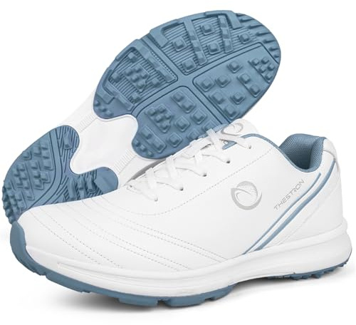 ZHENSI Golfskor för kvinnor, lätta bekväma spiklösa golfträningssneakers Halkfria utomhussportskor,Blue,42 EU