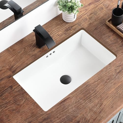 KDKSC 61 cm Unterbau-Waschbecken, rechteckig, Unterbauspüle, weiße Keramik, Unterbauspüle, Unterbauspüle, Waschbecken, mit flachem Überlauftyp (60,5 x 35,1 cm)