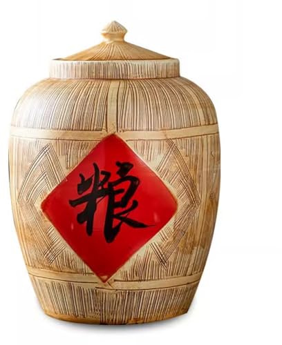 DUBTEDHOU Ceramic Rice Dispenser,Rice Cylinder with Lid, Rice Storage Container Airtight Dispenser Rice Storage Box Ceramic Rice Dispenser Grain Dispenser Kitchen Household Rice Container(10KG)