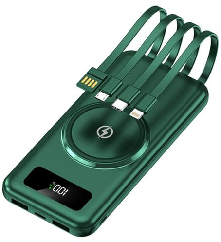 Power Bank Mini Mobile with Wireless Fast Charging 30000mAh Large Capacity Shared with Built-In 4-Wire Suitable,Green