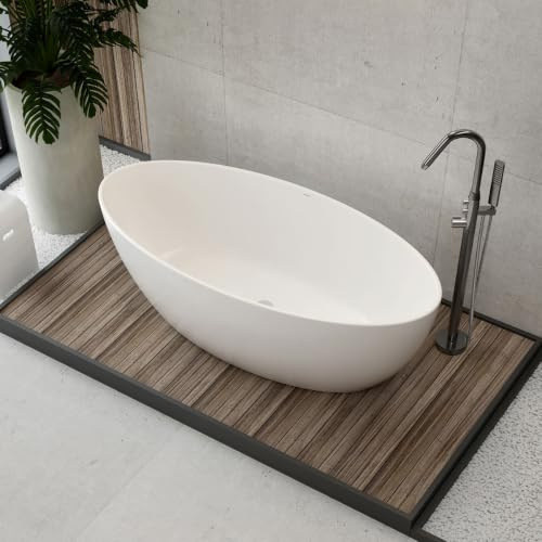 BERNSTEIN - Baignoire îlot ovale Blanc brillant Acrylique + Bonde et trop plein, 230L - 160x80x60cm (lxLxH) - TERRA 2.0