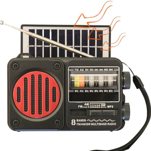 Fenayuu Radio con Alerta Meteorológica, Radio De Emergencia con Manivela Solar, Linterna LED con Carga USB Y Solar para Camping, Hogar, Senderismo, Apagones Y Señal De Emergencia