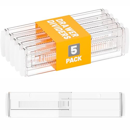 Yieach 5 Pack 3.2 Inch Shallow Acrylic Drawer Divider for Clothes -Expandable from 12.3-17''-Adjustable Dresser Drawer Divider for Baby Clothing,Underwear,Clear in Drawer Separators for Kitchen,Office