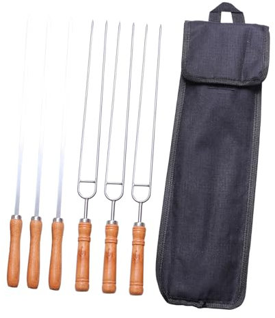 Toddmomy 1 Juego Brochetas de Inoxidable Barbacoa Reutilizables con Bolsa de Almacenamiento de Camping y Reuniones al Aire