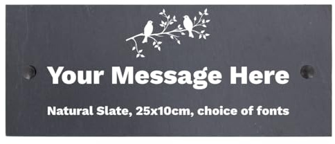 Personalised Bird Motif Natural Slate House Shed Door Garden Fence Yard Sign Home Gate Plaque with wall fixings - 25x10cm
