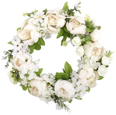 50cm Künstlich Hortensien, Blumenkranz deko, Blumenkranz Deko türkranz, Wandkranz Frühlingsdeko für Frühlings-Sommer-Osterdekoration, Zuhause, Parties, Türen (Weiß)
