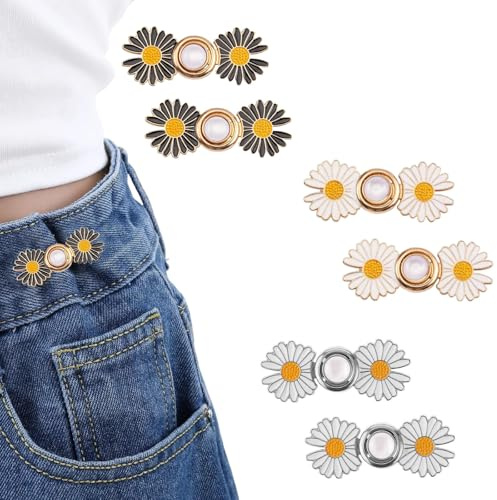 6 Paare Hosenknöpfen Versteller, Gänseblümchenblumen Knöpfe Hosen Enger Machen, Kein Nähen Jeansknöpfe, Verstellbare Taillenschnalle für lose Jeans, Hosen, Röcke, Ärmel